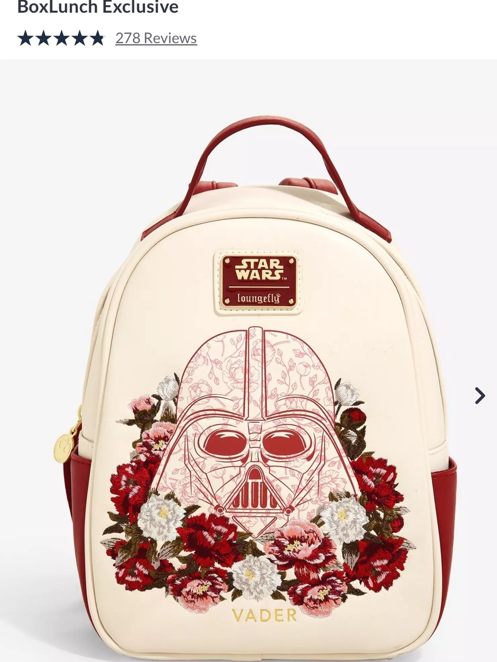 Loungefly Cream and Red Darth Vader Floral Mini Backpack